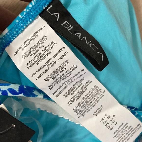 NWT La Blanca Size 10 Blue and Orange One Piece Swimsuit w/ Plunging V-Neckline - Picture 11 of 12